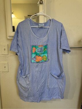 Fresh Produce Blue Tunic Dress with Colorful Fish Graphic